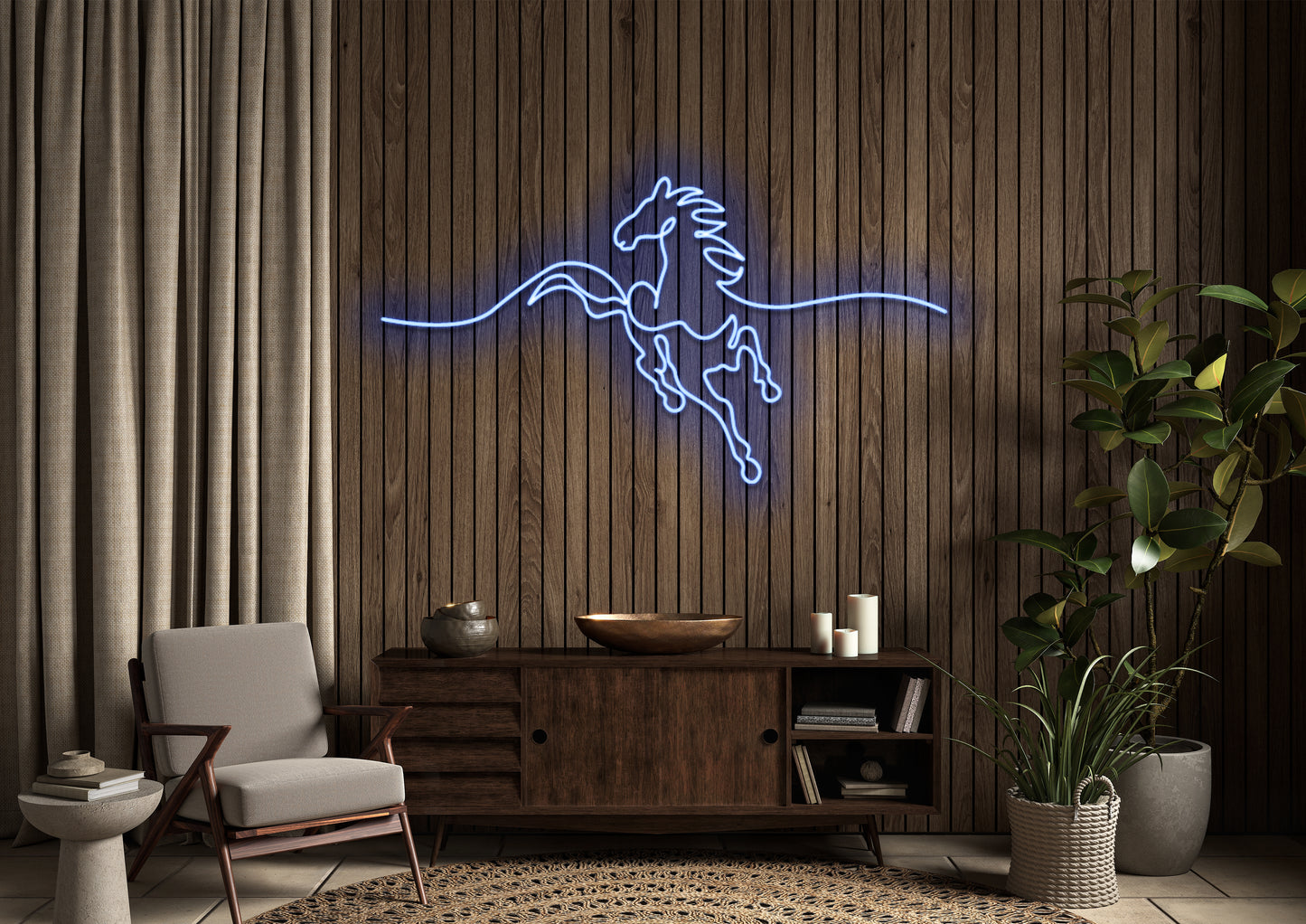 Horse Running Line art - Neon Sign