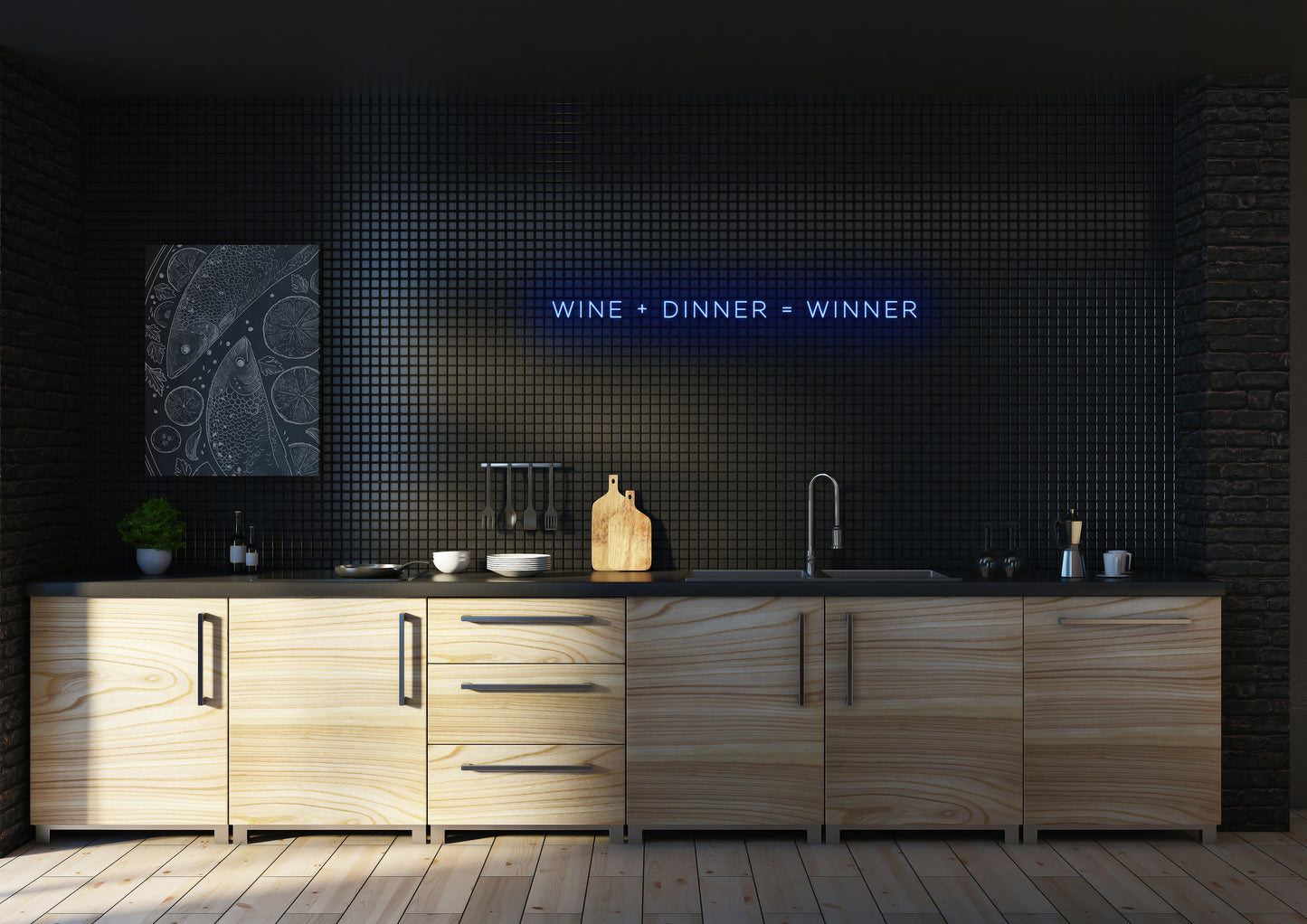 Wine + Dinner = Winner - Neon Sign