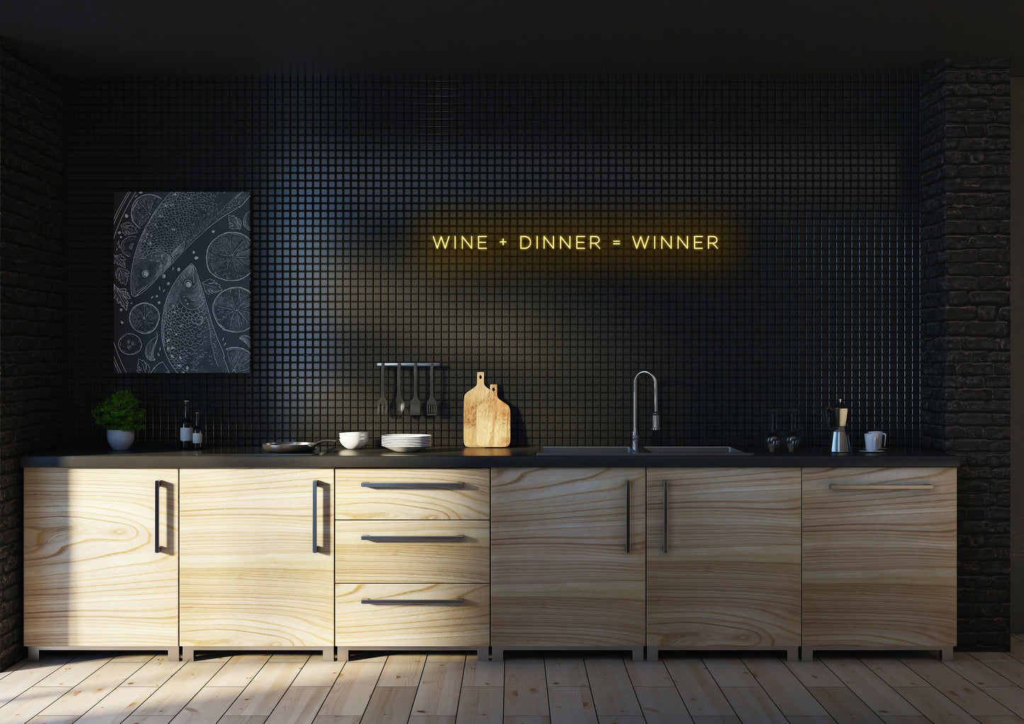 Wine + Dinner = Winner - Neon Sign