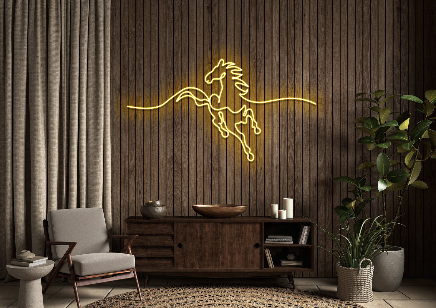 Horse Running Line art - Neon Sign