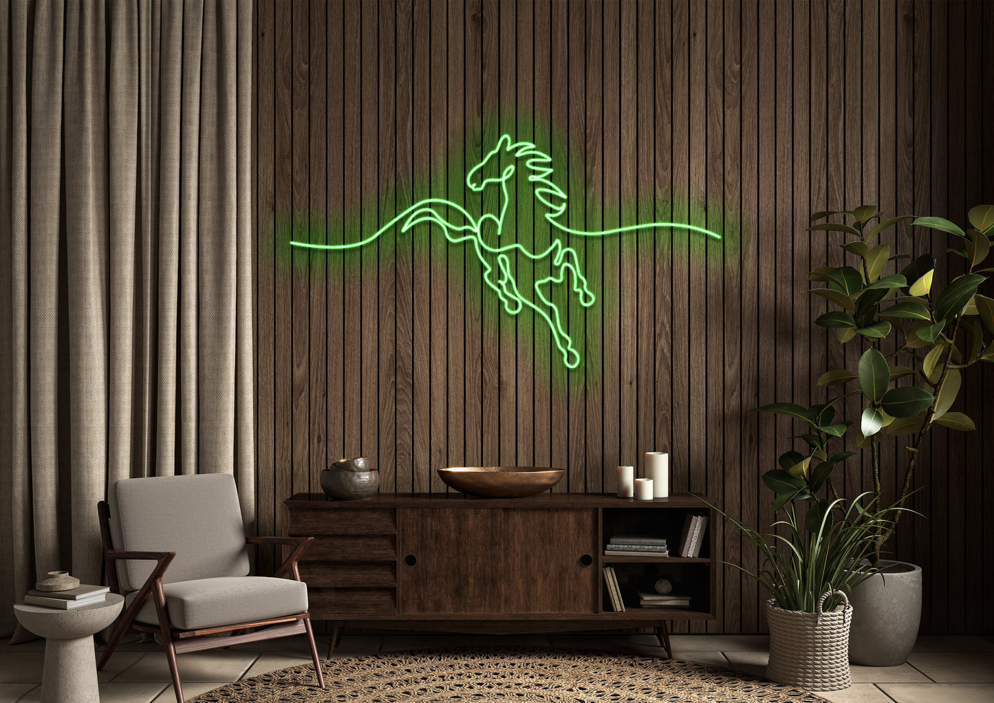 Horse Running Line art - Neon Sign