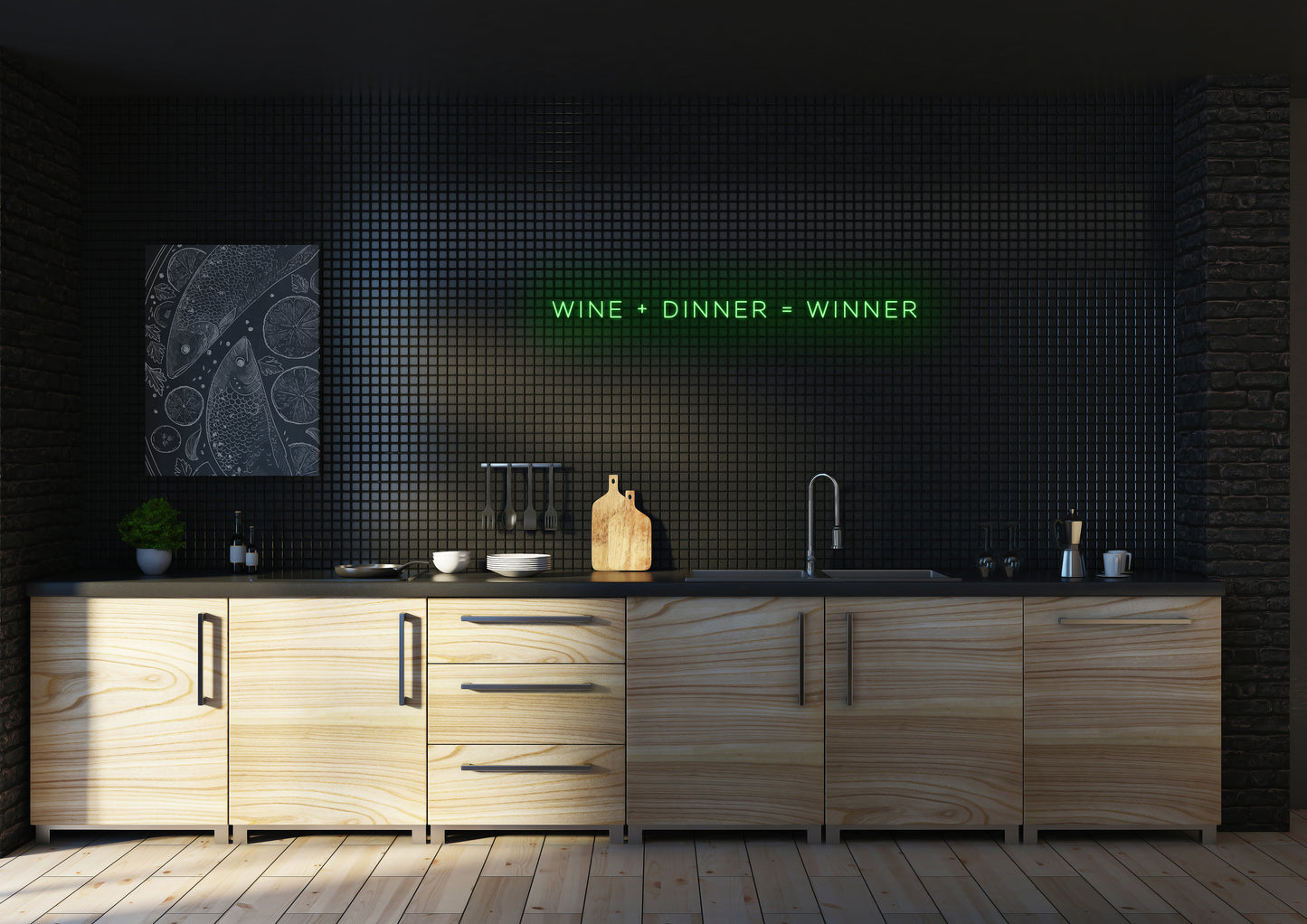 Wine + Dinner = Winner - Neon Sign