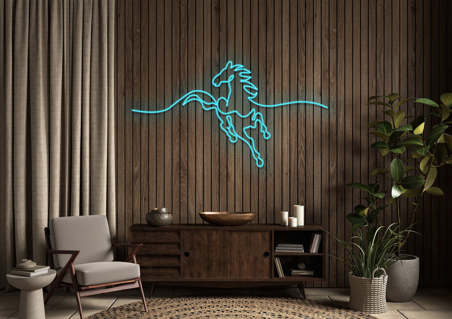 Horse Running Line art - Neon Sign