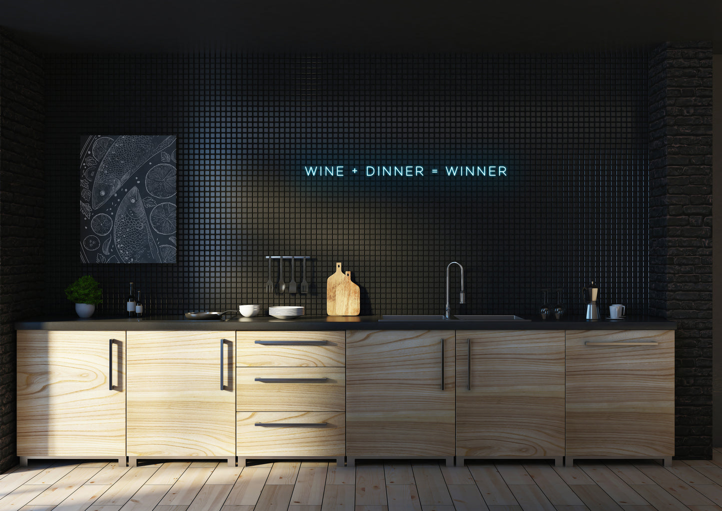 Wine + Dinner = Winner - Neon Sign