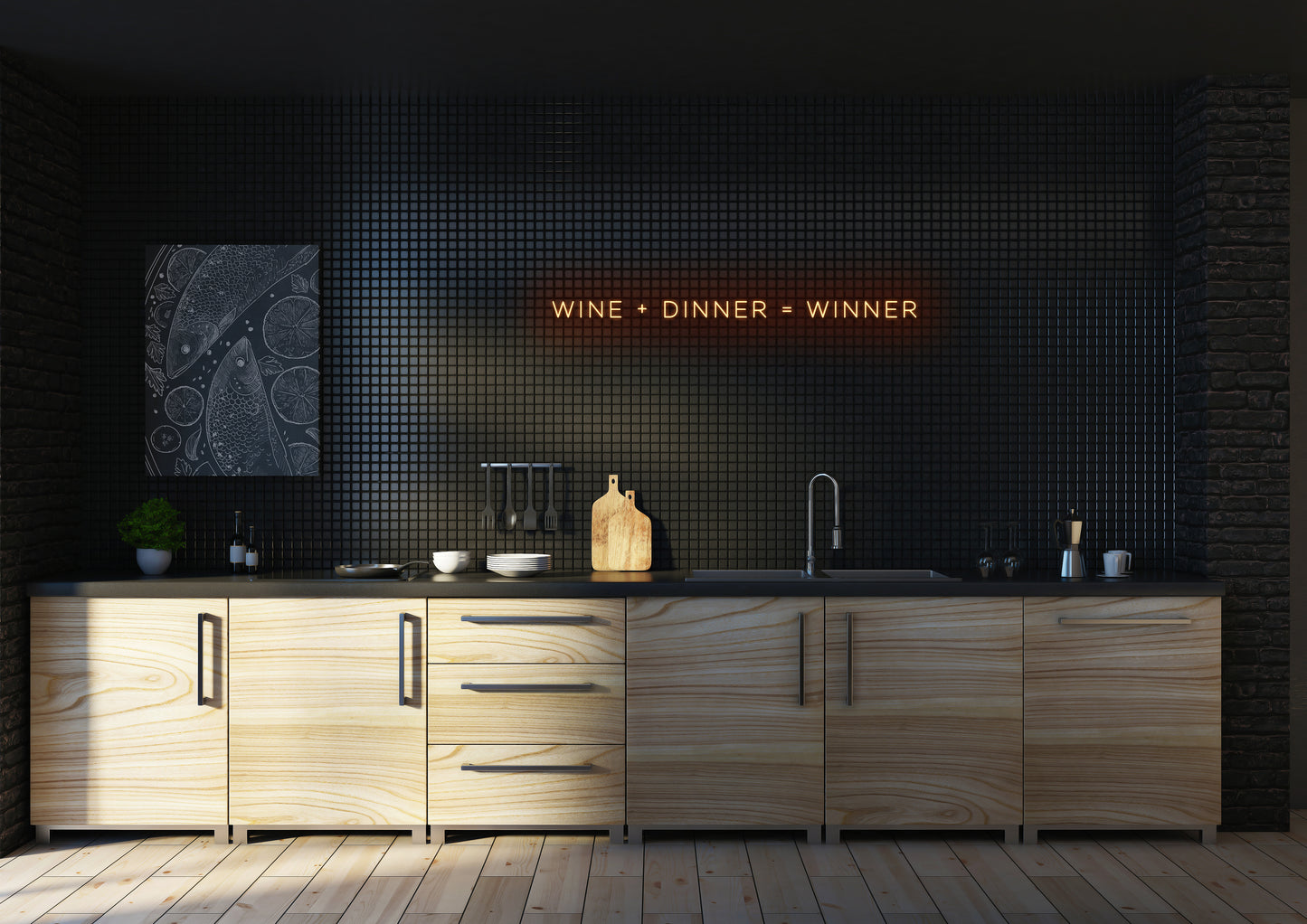 Wine + Dinner = Winner - Neon Sign