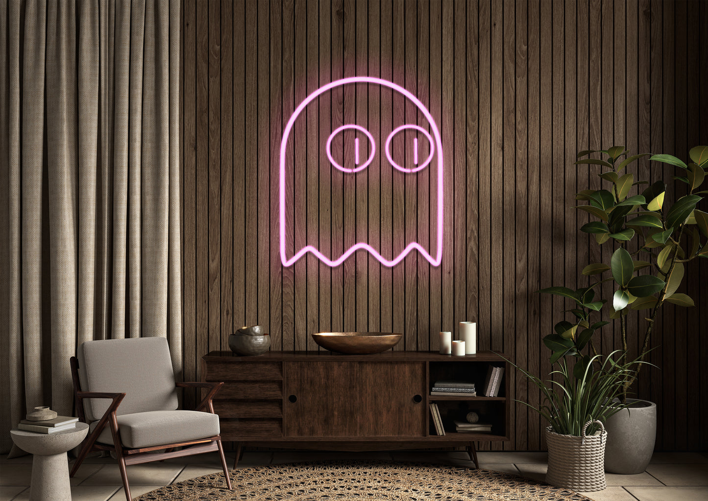 Pac Man Ghost (single line) - Neon Sign