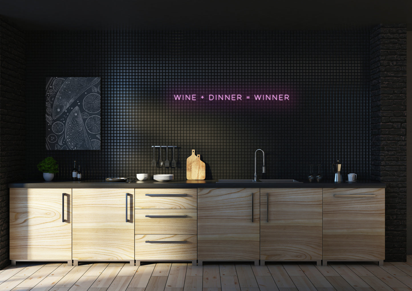 Wine + Dinner = Winner - Neon Sign