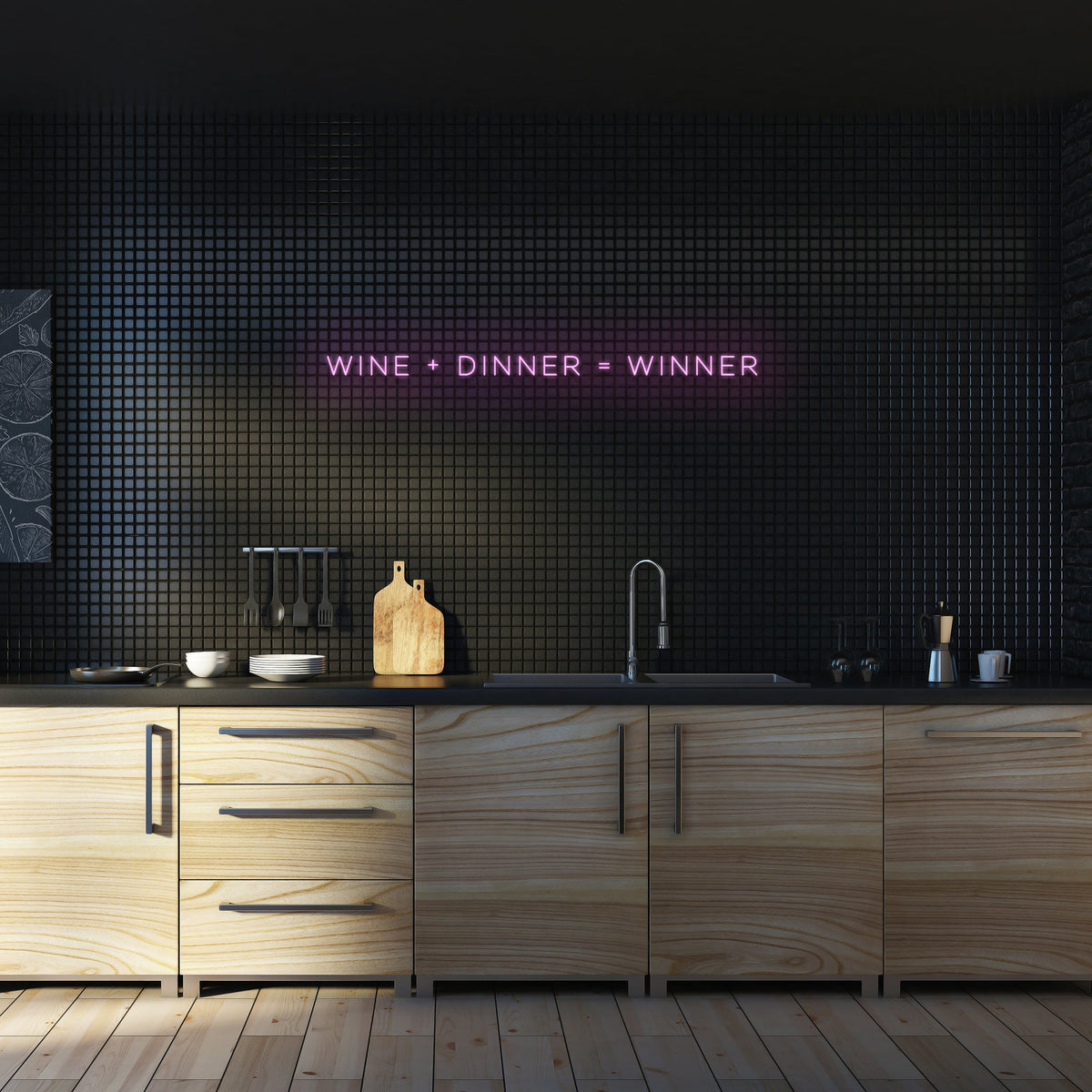 Wine + Dinner = Winner - Neon Sign