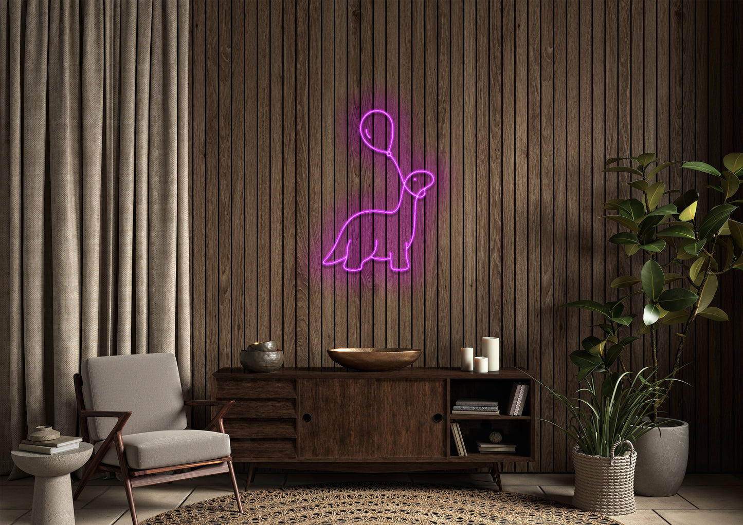 Dino & Balloon - Neon Sign