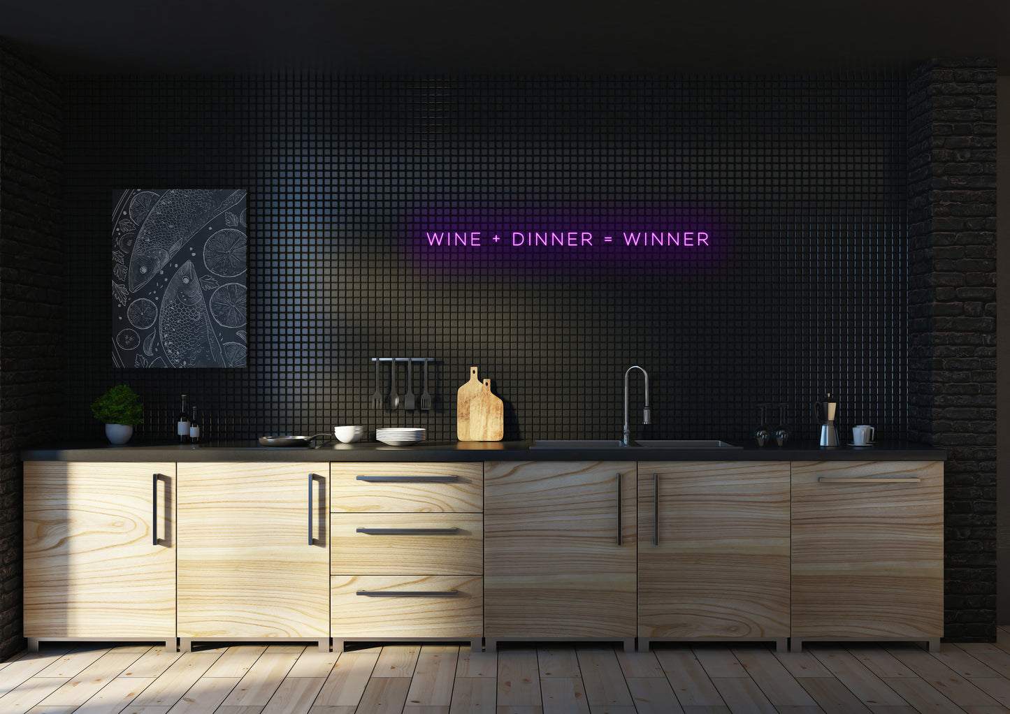 Wine + Dinner = Winner - Neon Sign