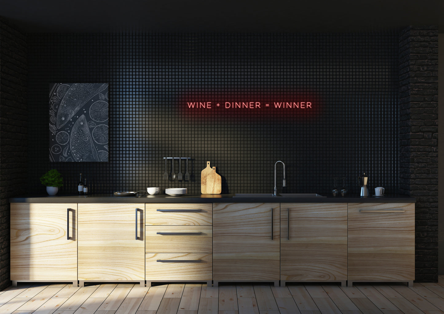 Wine + Dinner = Winner - Neon Sign