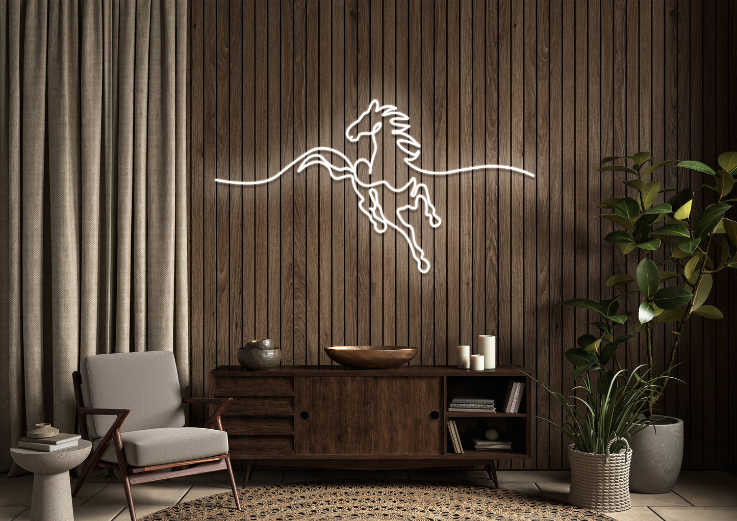 Horse Running Line art - Neon Sign