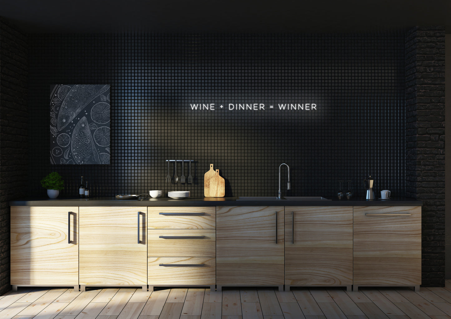 Wine + Dinner = Winner - Neon Sign
