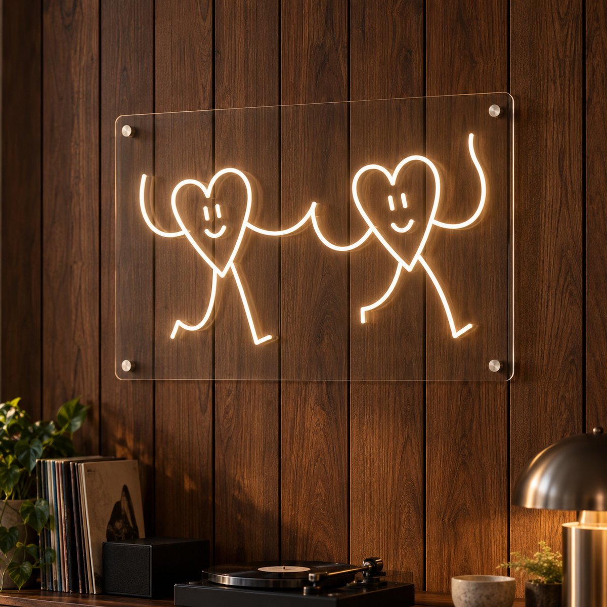 Hearts hold hands - Neon Sign