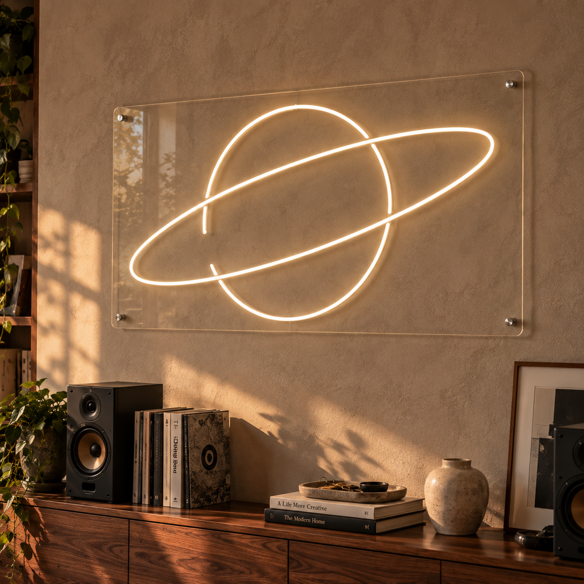 Line Drawn Planet - Neon Sign