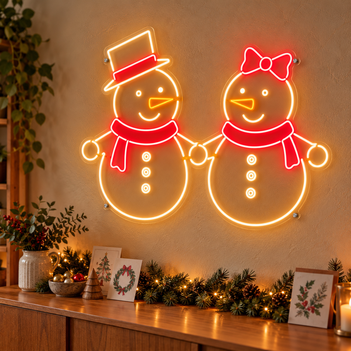 Snowman Couple - Neon Sign