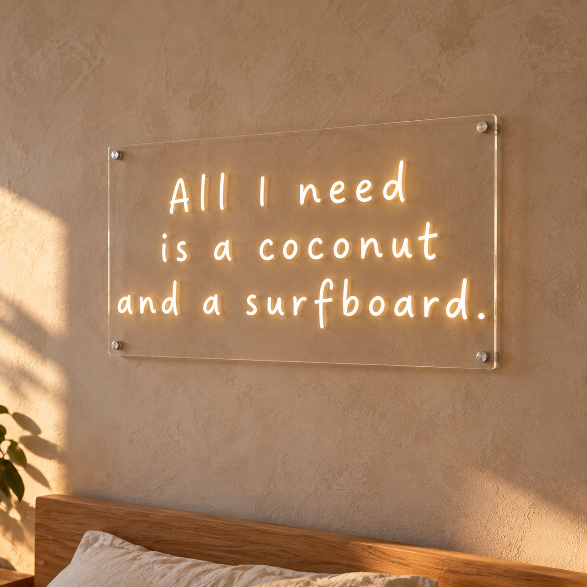 Coconut and a Surfboard - Neon Sign