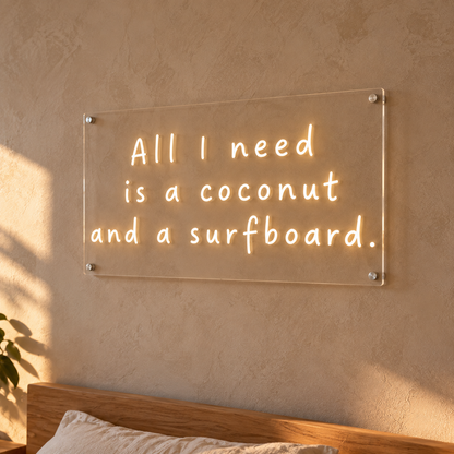 Coconut and a Surfboard - Neon Sign
