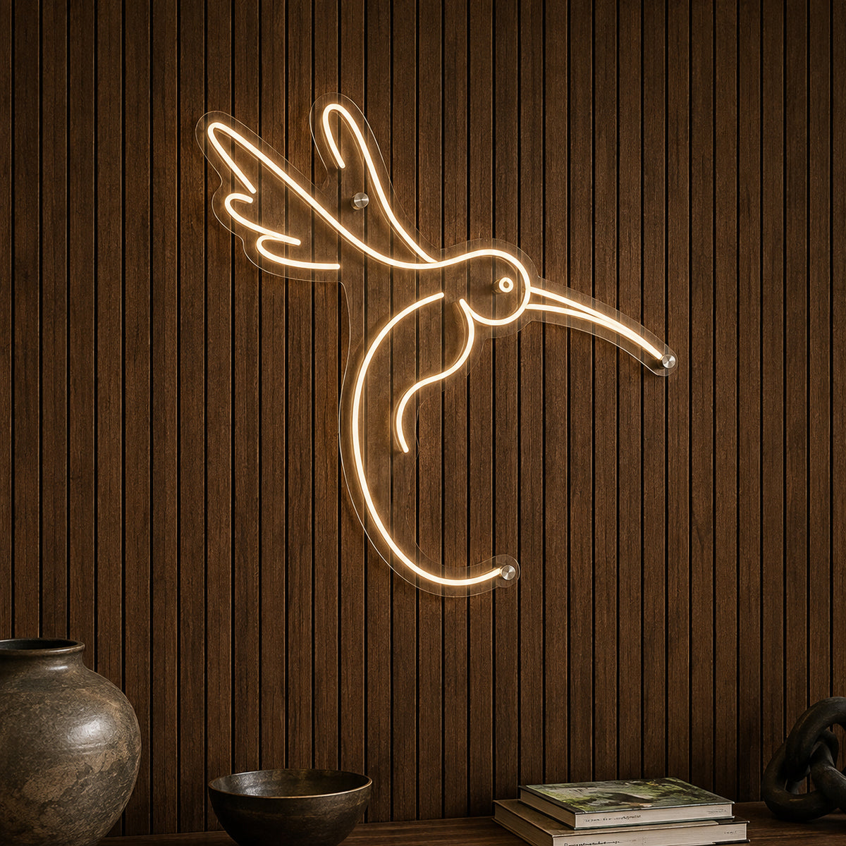 Hummingbird Line Drawing - Neon Sign