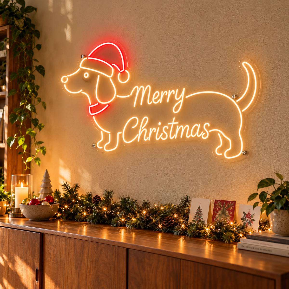 Sausage Dog Merry Christmas - Neon Sign