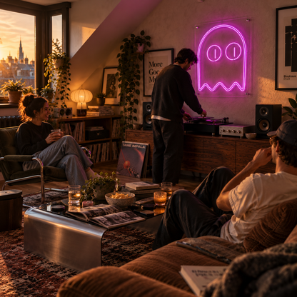 Pacman Ghost (double line) - Neon Sign