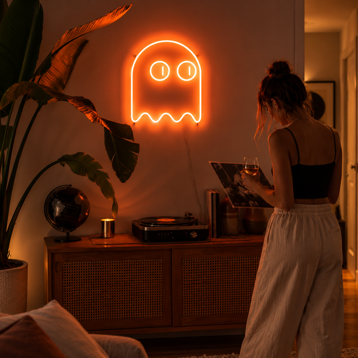 Pac Man Ghost (single line) - Neon Sign
