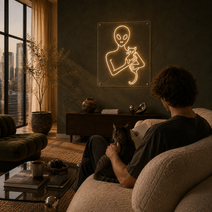 Alien and Cat - Neon Sign