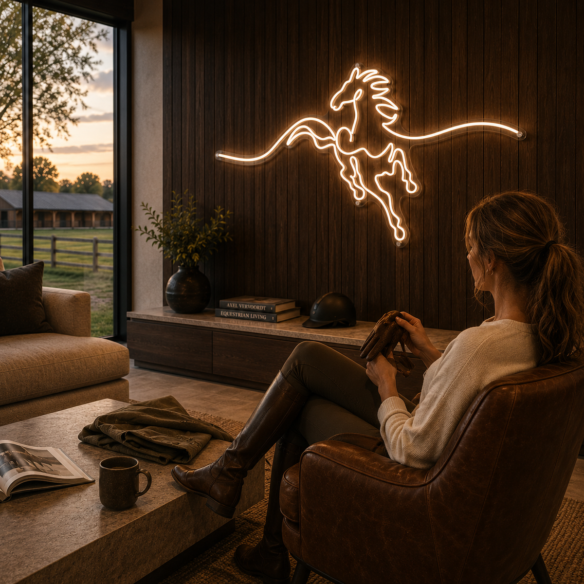 Horse Running Line art - Neon Sign