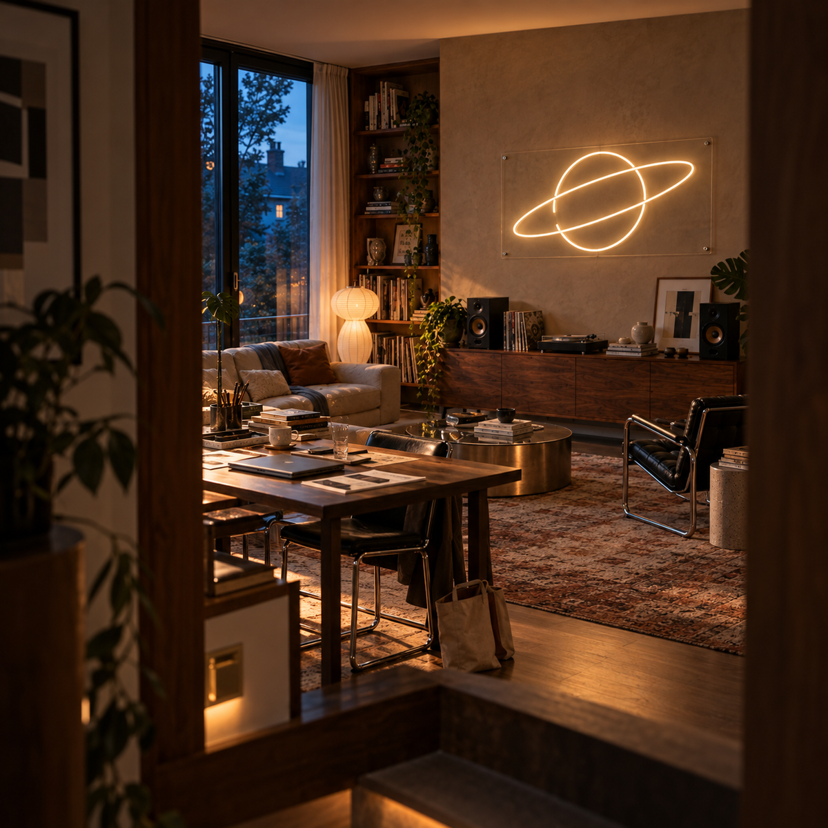 Line Drawn Planet - Neon Sign