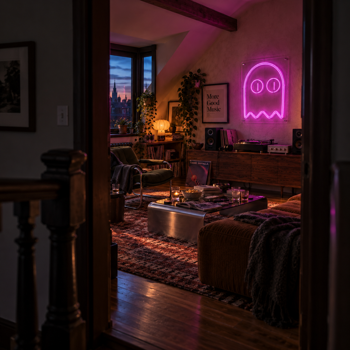 Pacman Ghost (double line) - Neon Sign