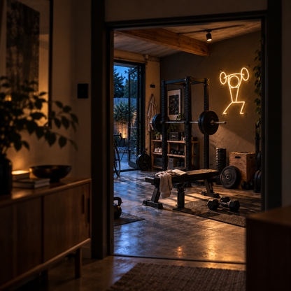 Stickman Weightlifting - Neon Sign