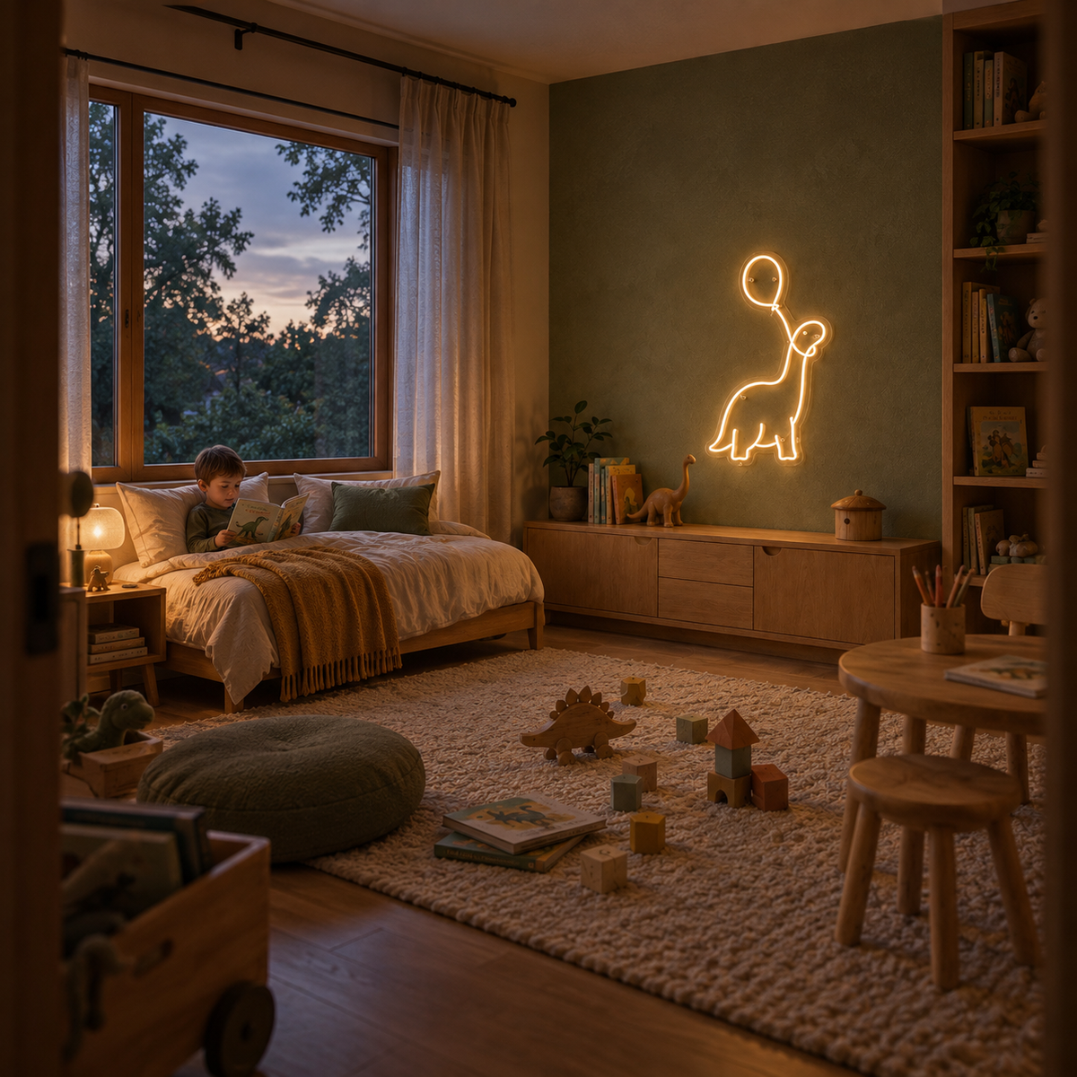 Dino & Balloon - Neon Sign