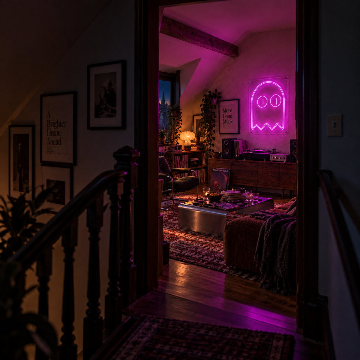 Pacman Ghost (double line) - Neon Sign