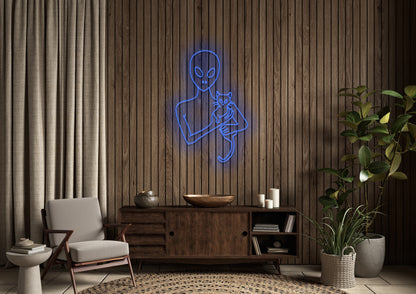 Alien and Cat - Neon Sign