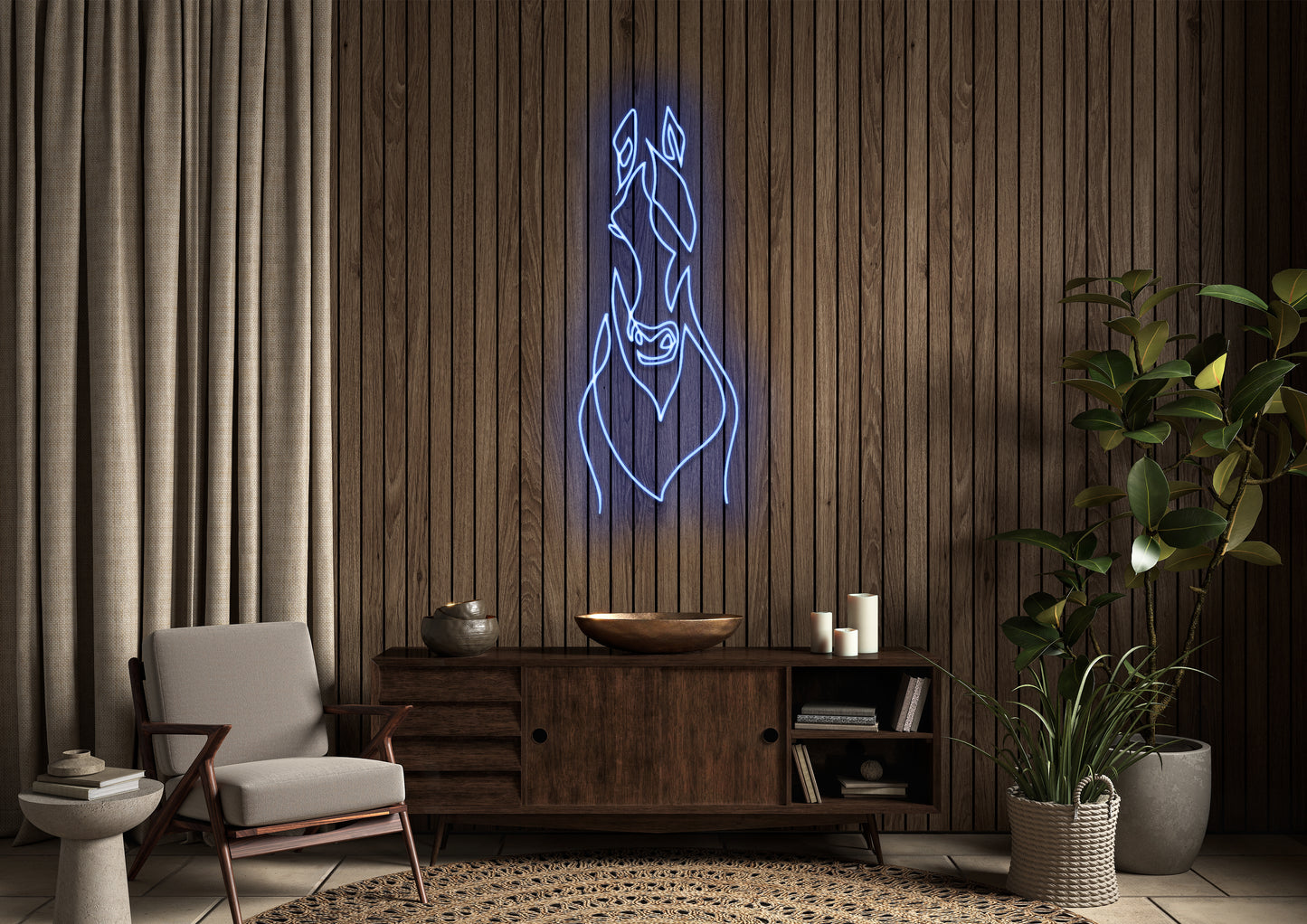 Horse Head Line Art - Neon Sign