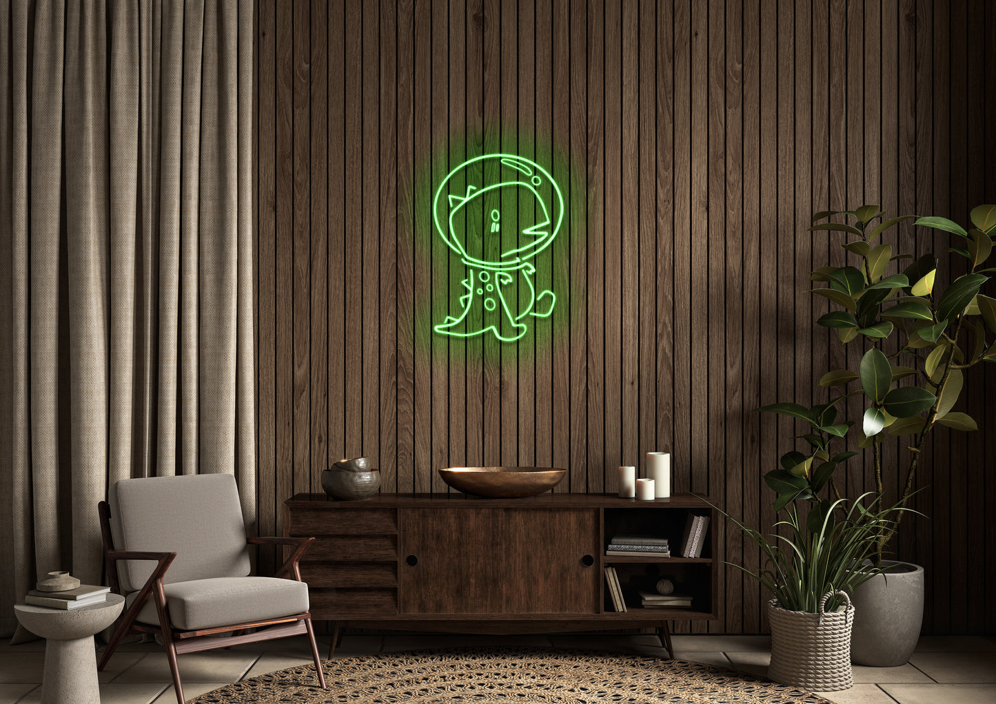 T-rex Bubble Head (single line) - Neon Sign