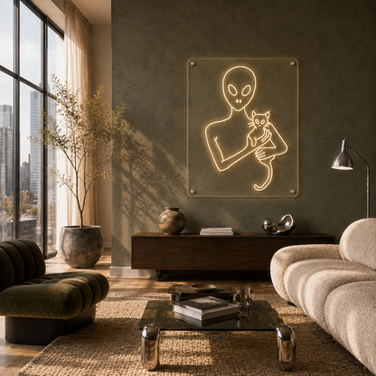Alien and Cat - Neon Sign