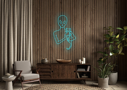 Alien and Cat - Neon Sign