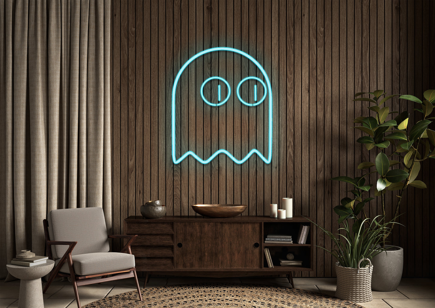 Pac Man Ghost (single line) - Neon Sign