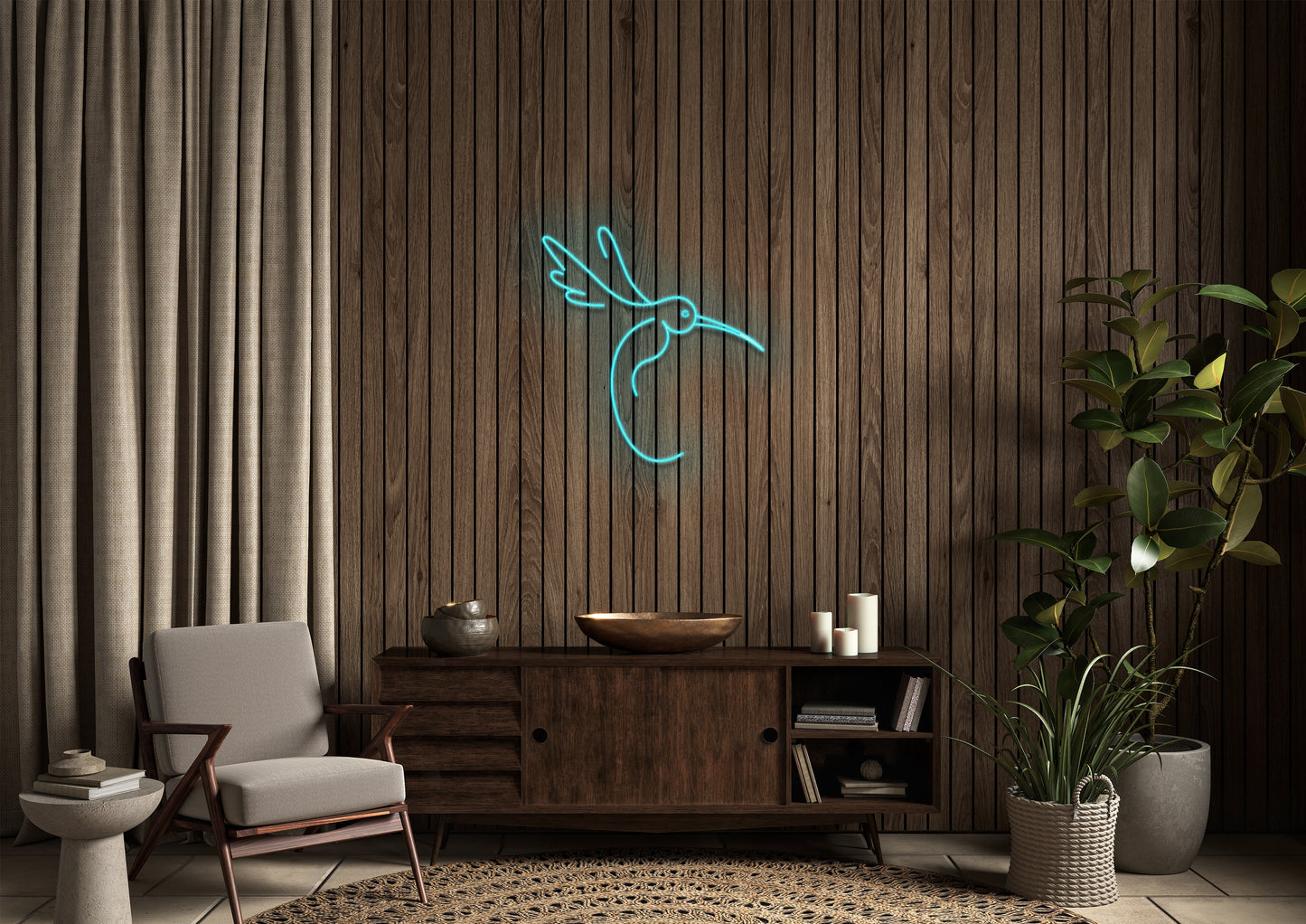 Hummingbird Line Drawing - Neon Sign