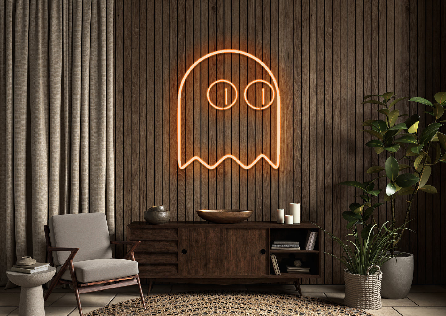 Pac Man Ghost (single line) - Neon Sign