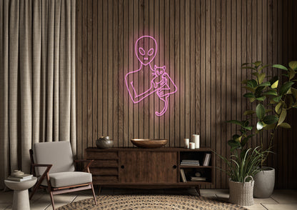 Alien and Cat - Neon Sign