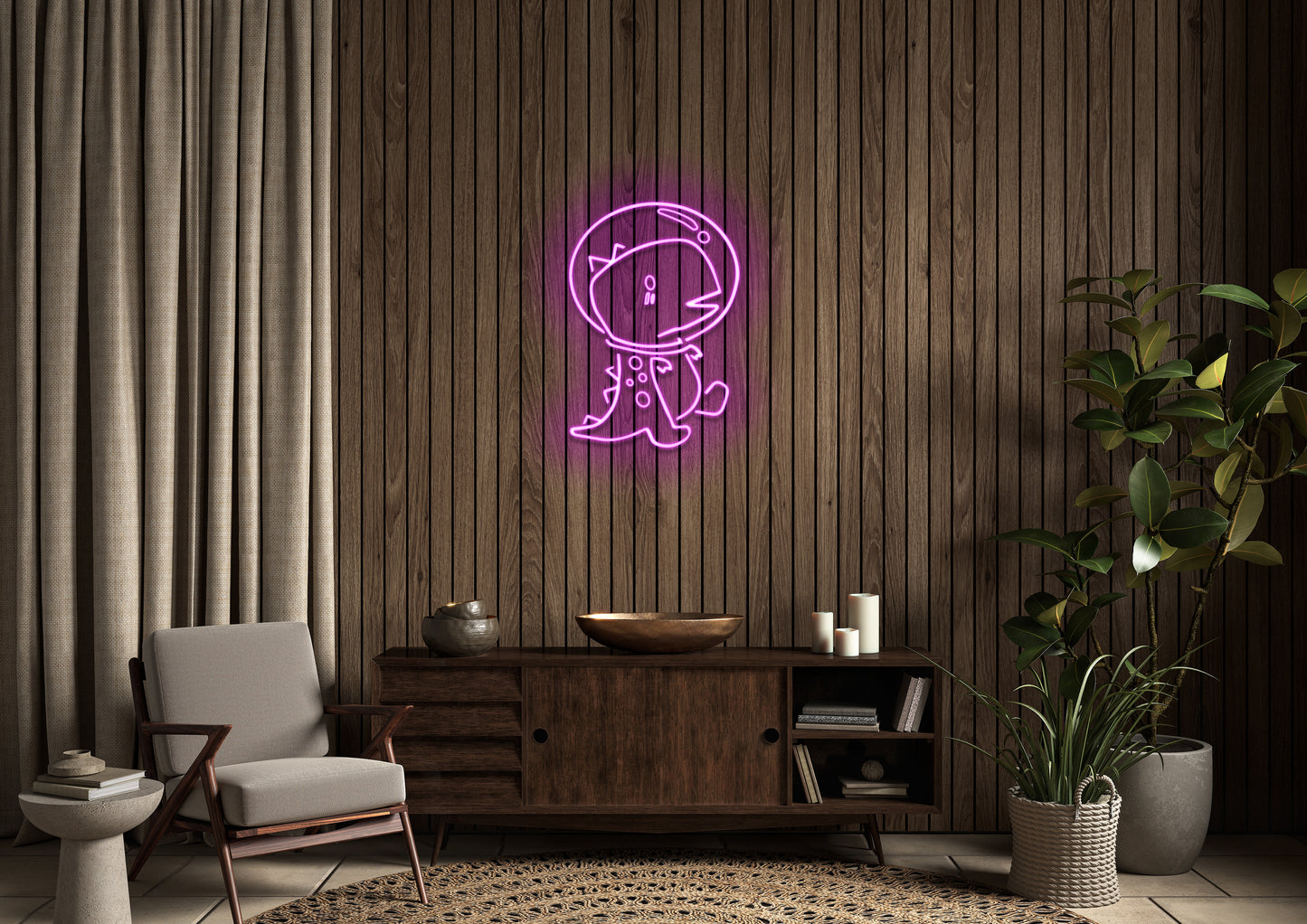 T-rex Bubble Head (single line) - Neon Sign