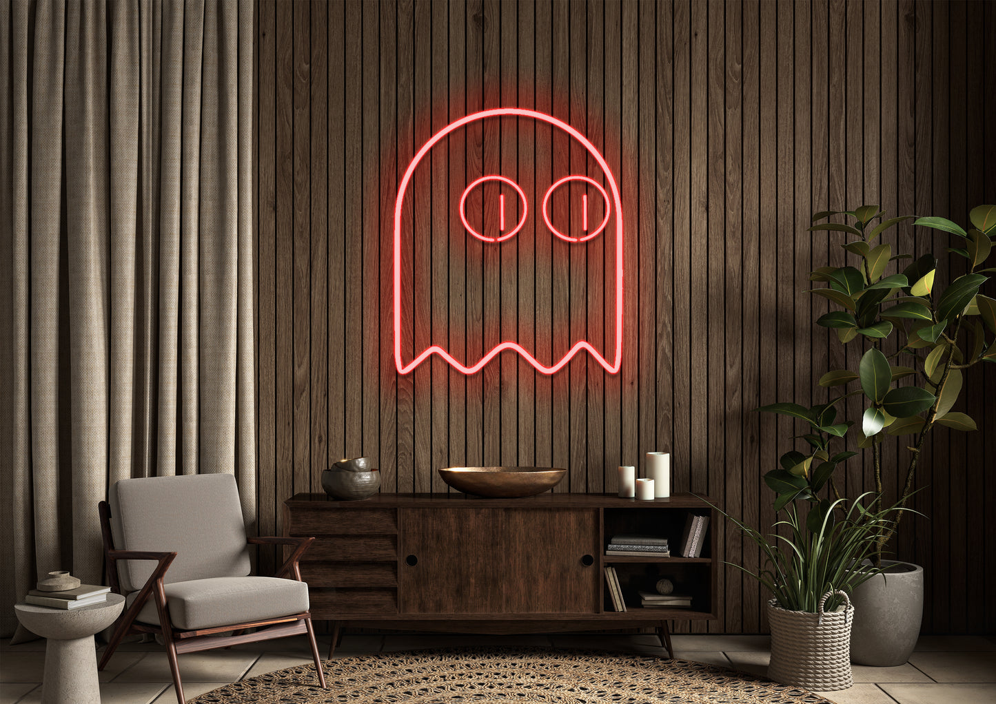 Pac Man Ghost (single line) - Neon Sign