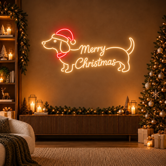 Sausage Dog Merry Christmas - Neon Sign