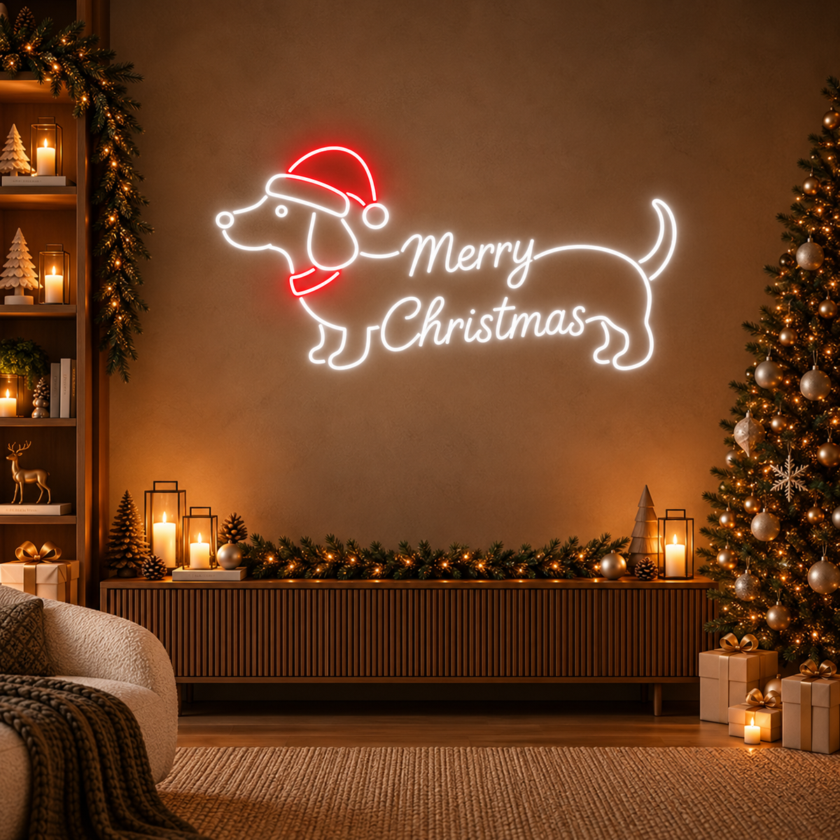 Sausage Dog Merry Christmas - Neon Sign