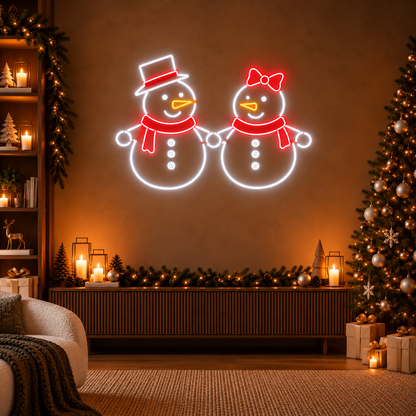 Snowman Couple - Neon Sign