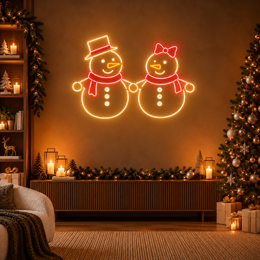 Snowman Couple - Neon Sign