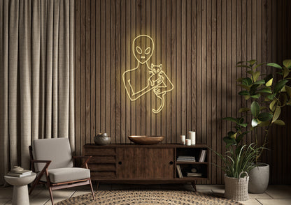 Alien and Cat - Neon Sign