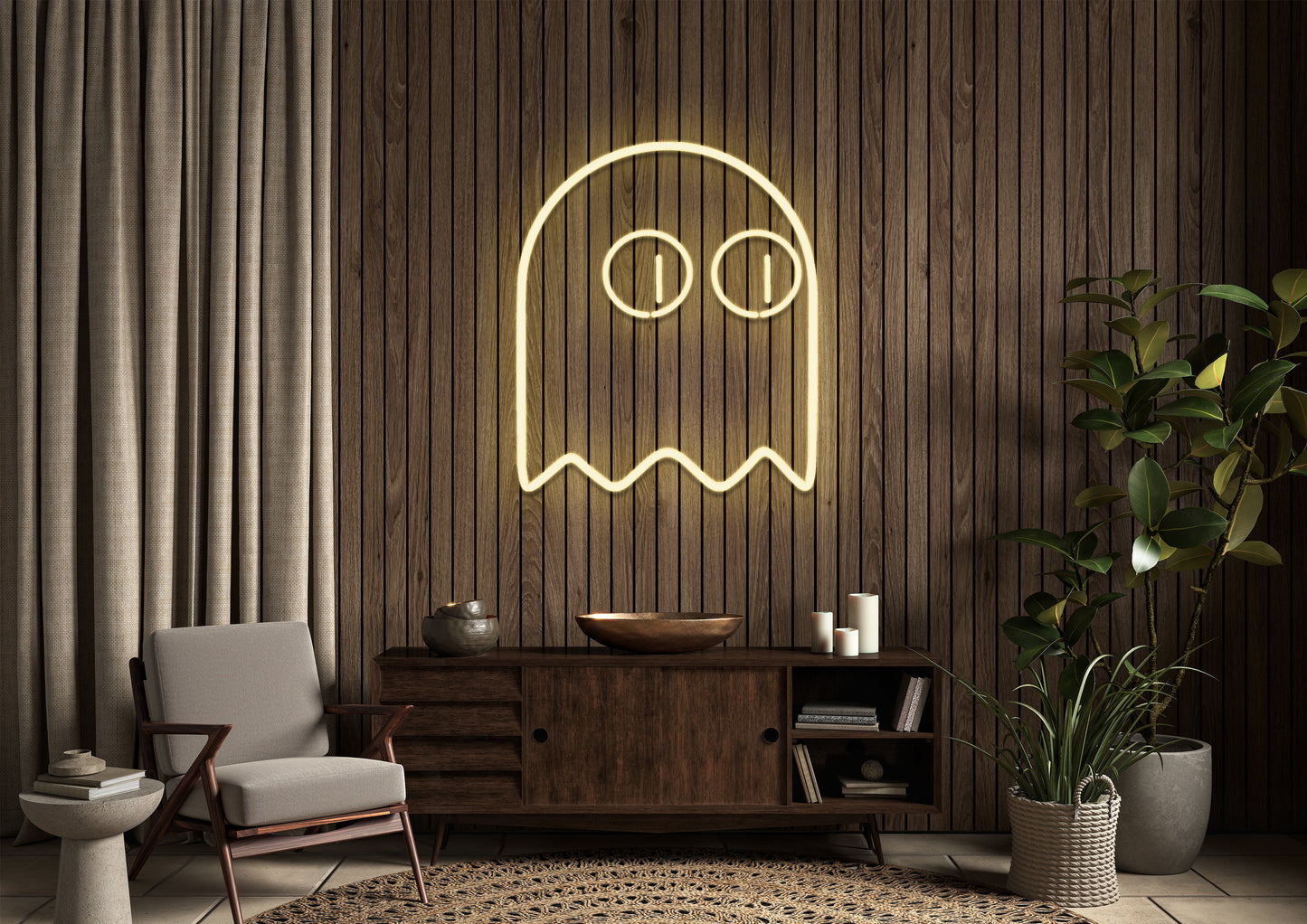 Pac Man Ghost (single line) - Neon Sign